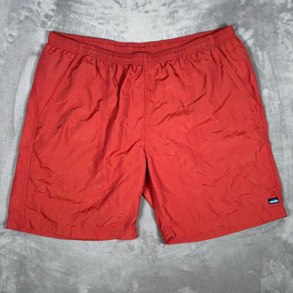 KAVU Nylon Swim River Shorts XXL Red Elastic Waist Lined